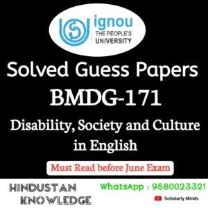 BMDG 171 : Disability, Society and Culture in English Solved Guess Paper June 2026 Exam
