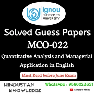 MCO 022 : Quantitative Analysis and Managerial Application in English Solved Guess Paper June 2026 Exam
