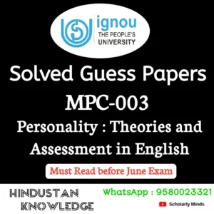 MPC 003 : Personality: Theories and Assessment in English Solved Guess Paper June 2026 Exam