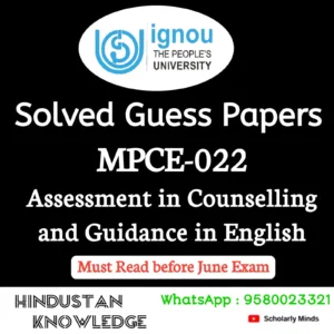 MPCE 022 : Assessment in Counselling and Guidance in English Solved Guess Paper June 2026 Exam