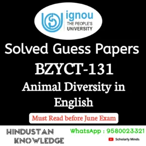 BZYCT 131 : Animal Diversity in English Solved Guess Paper June 2026 Exam