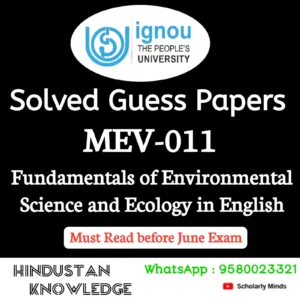 MEV 011 : Fundamentals of Environmental Science and Ecology in English Solved Guess Paper June 2026 Exam