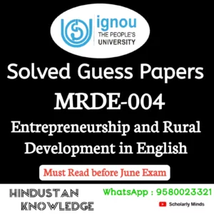 MRDE 004 : Entrepreneurship and Rural Development in English Solved Guess Paper June 2026 Exam