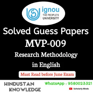 MVP 009 : Research Methodology in English Solved Guess Paper June 2026 Exam