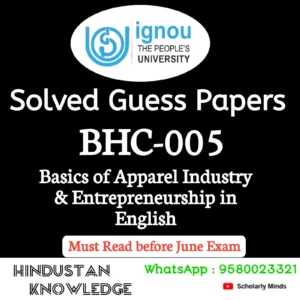 BHC 005 : Basics of Apparel Industry & Entrepreneurship in English Solved Guess Paper June 2026 Exam