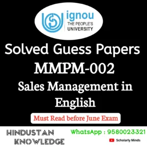 MMPM 002 : Sales Management in English Solved Guess Paper June 2026 Exam