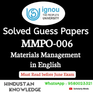 MMPO 006 : Materials Management in English Solved Guess Paper June 2026 Exam