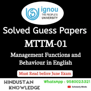 MTTM 01 : Management Functions and Behaviour in Tourism in English Solved Guess Paper June 2026 Exam