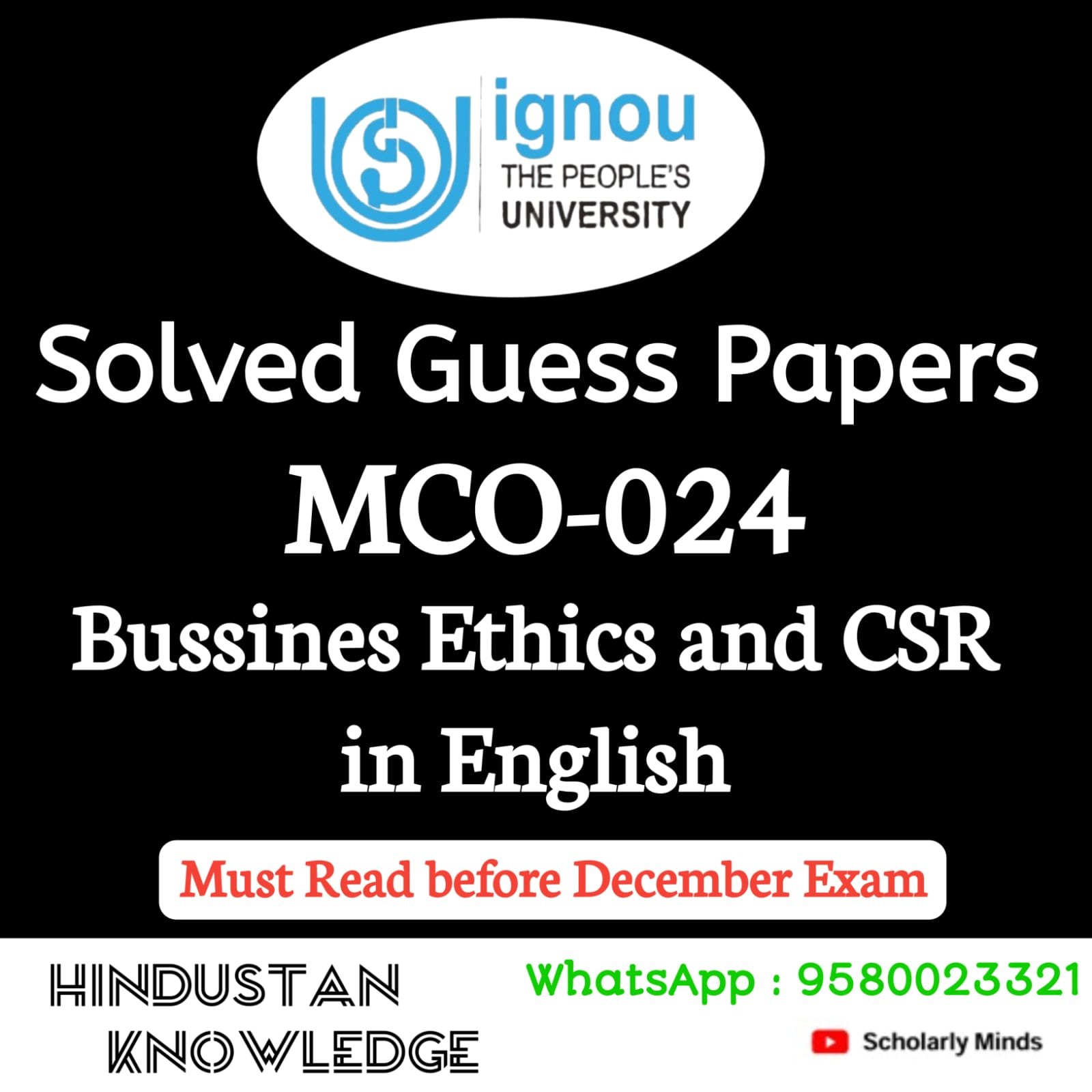 MCO 024 : Business Ethics and CSR in English Solved Guess Paper December 2026 Exam