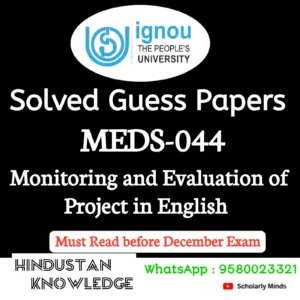 MEDS 044 : Monitoring and Evaluation of Projects in English Solved Guess Paper December 2026 Exam