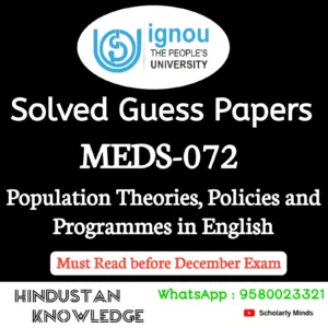 MEDS 072 : Population Theories, Policies and Programmes in English Solved Guess Paper December 2026 Exam