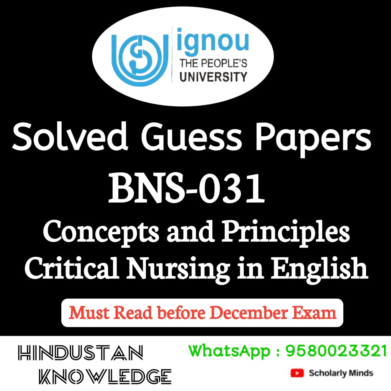 BNS 031 : Concepts and Principles in Critical Care Nursing in English Solved Guess Paper December 2026 Exam