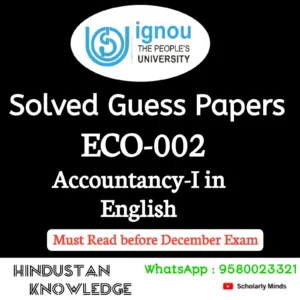 ECO 002 : Accountancy-I in English Solved Guess Paper December 2026 Exam