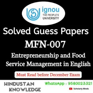 MFN 007 : Entrepreneurship and Food Service Management in English Solved Guess Paper December 2026 Exam