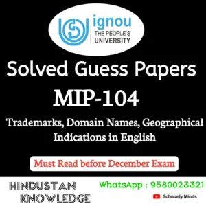 MIP 104 : Trademarks, Domain Names, Geographical Indications in English Solved Guess Paper December 2026 Exam