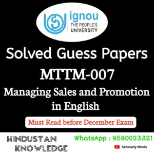 MTTM 007 : Managing Sales and Promotion in Tourism in English Solved Guess Paper December 2026 Exam