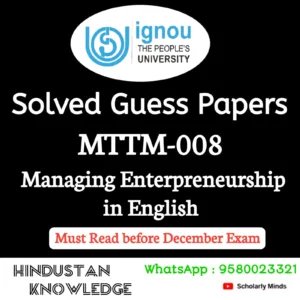 MTTM 008 : Managing Enterpreneurship and Small Business in Tourism in English Solved Guess Paper December 2026 Exam